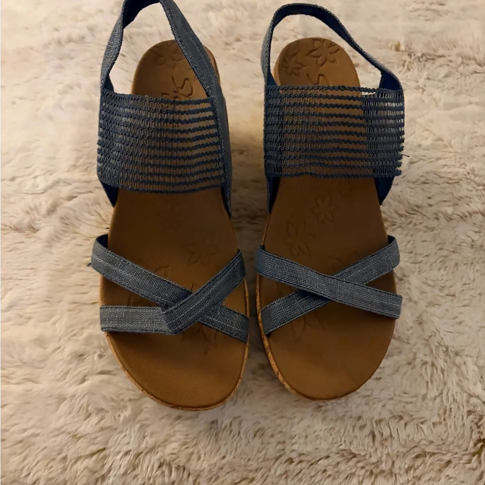 Skechers Beverlee High Tea Wedge Sandals Size 8 Black Yoga Foam Comfort 💙 - Picture 6 of 8